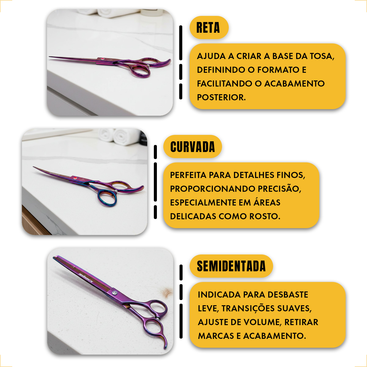 Kit 5 Tesouras Pet Banho Tosa 7 Polegadas (7 Peças) - ANIMAUX - Roxa — foto 6