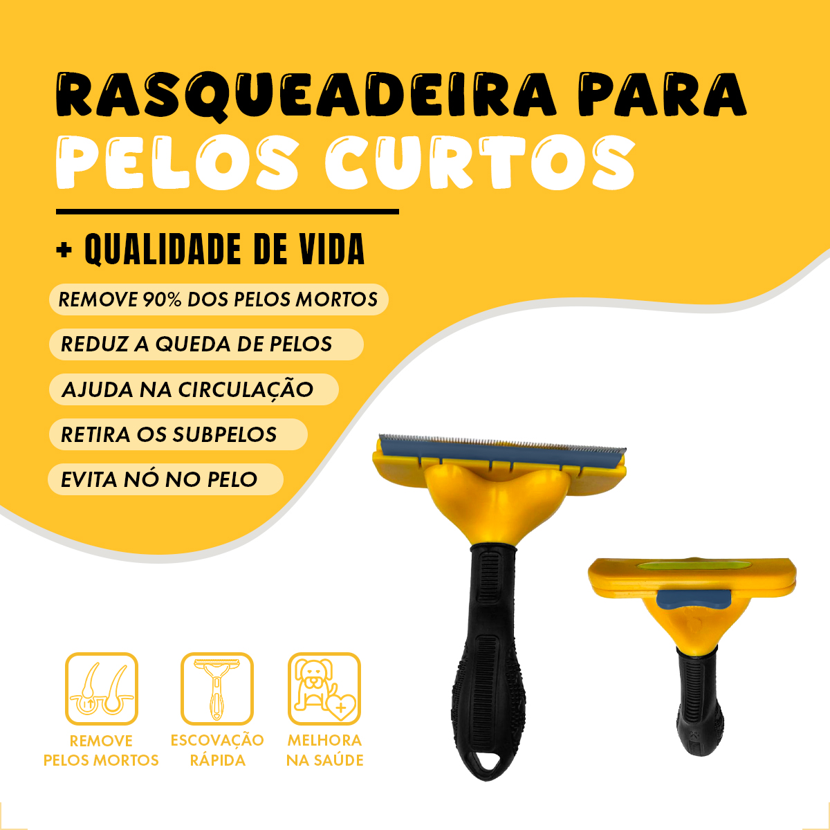 Escova Rasqueadeira Removedora de Pelos Porte Médio até  25 kg- AMARELO G - Pelo Curto — foto 3