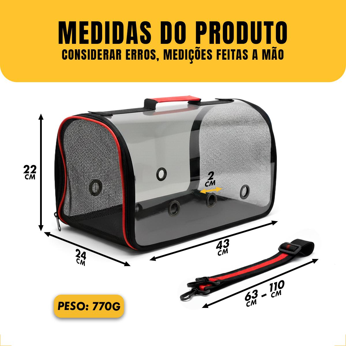 Bolsa  de Transporte Pet Cães e Gatos até 5kg - Vermelho — foto 3