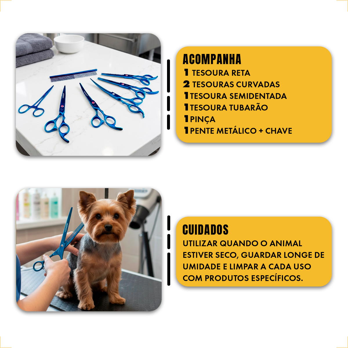 Kit 5 Tesouras Pet Banho Tosa 7 Polegadas (7 Peças) - ANIMAUX - Azul — foto 5