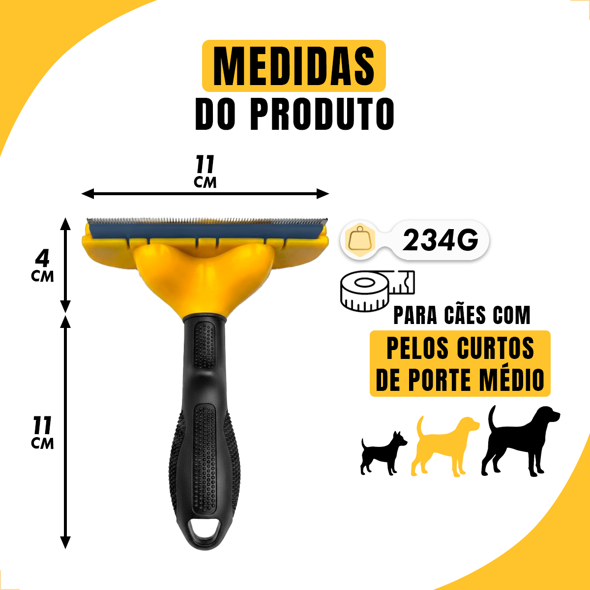 Escova Rasqueadeira Removedora de Pelos Porte Médio até  25 kg- AMARELO G - Pelo Curto — foto 2