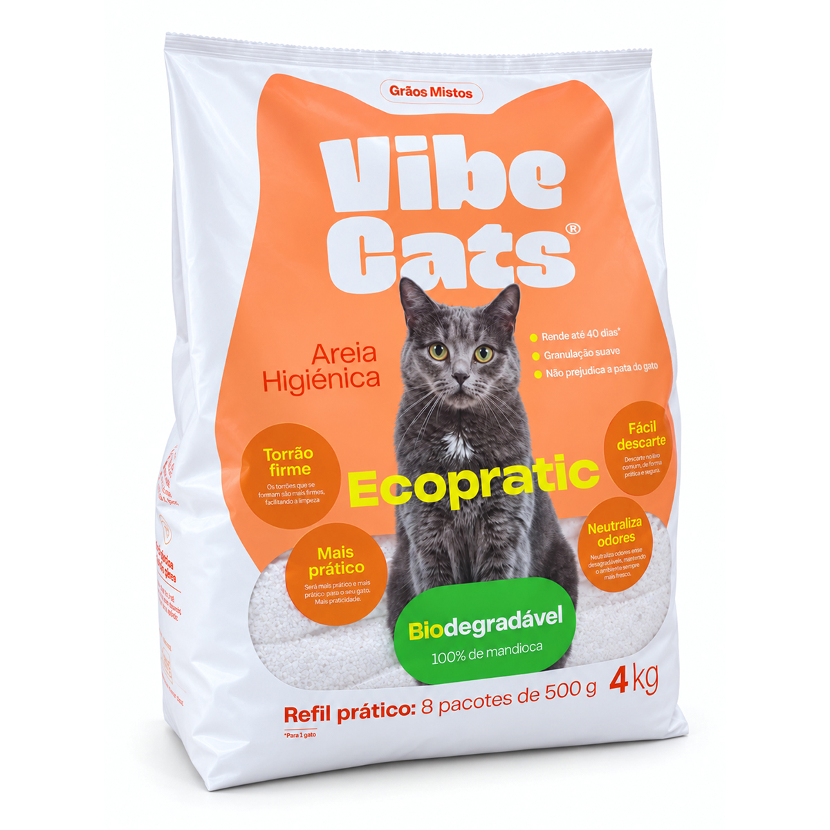 Areia de Gato 100% Fécula de Mandioca Pura Biodegradável Grão Misto 4kg — foto 8