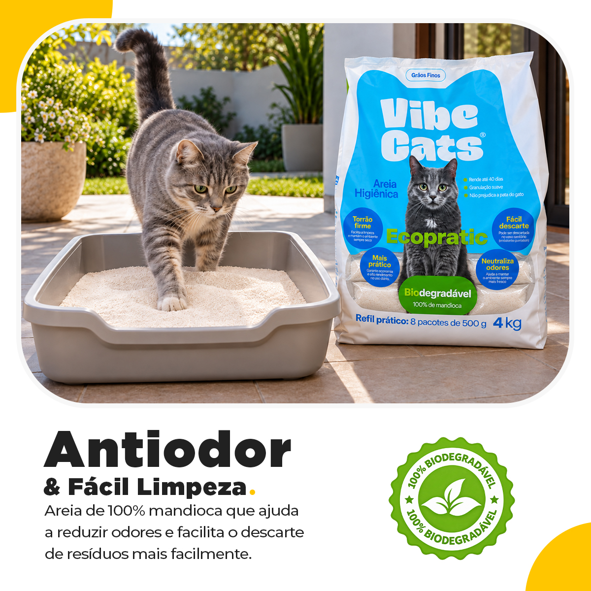 Areia de Gato 100% Fécula de Mandioca Pura Biodegradável Grão Fino 4kg — foto 5