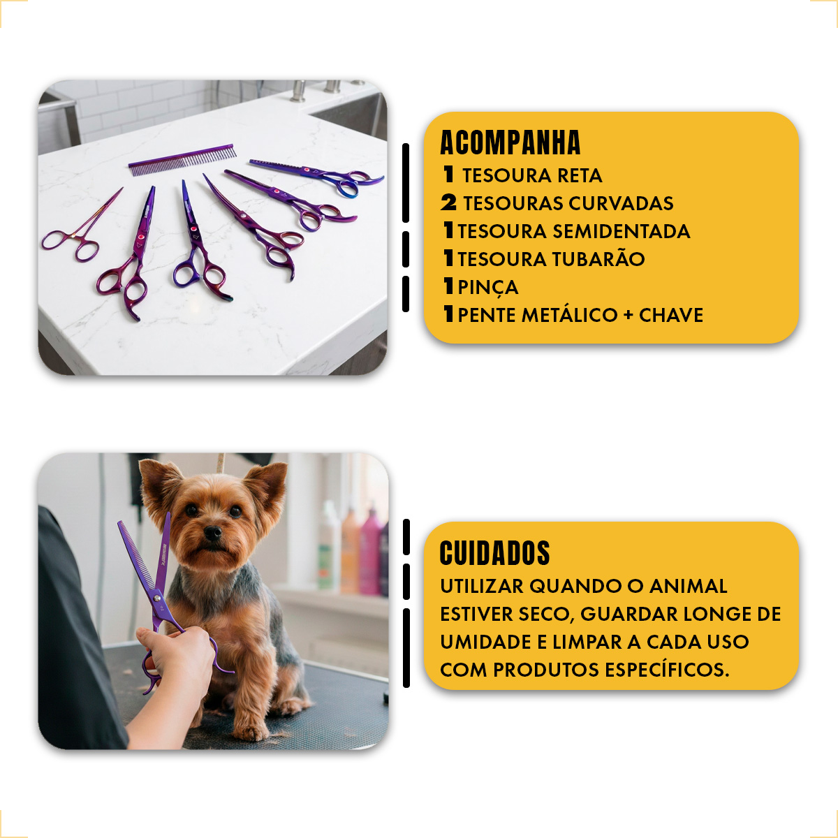 Kit 5 Tesouras Pet Banho Tosa 7 Polegadas (7 Peças) - ANIMAUX - Roxa — foto 5