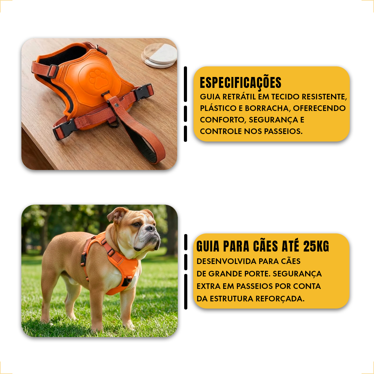 Coleira 2x1 Guia Peitoral Integrado Tamanho G - Laranja — foto 4