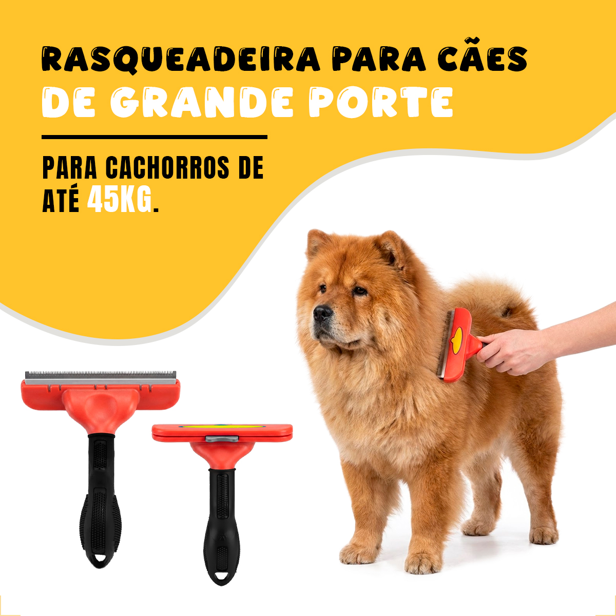 Escova Rasqueadeira Removedora de Pelos Porte Grande 30 a 45 KG VERMELHO GG - Pelo Longo — foto 7