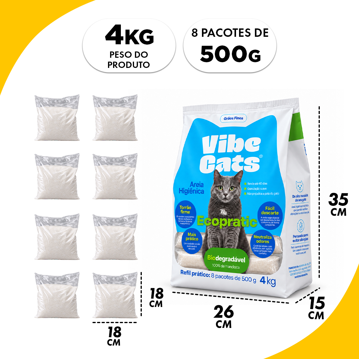 Areia de Gato 100% Fécula de Mandioca Pura Biodegradável Grão Fino 4kg — foto 3