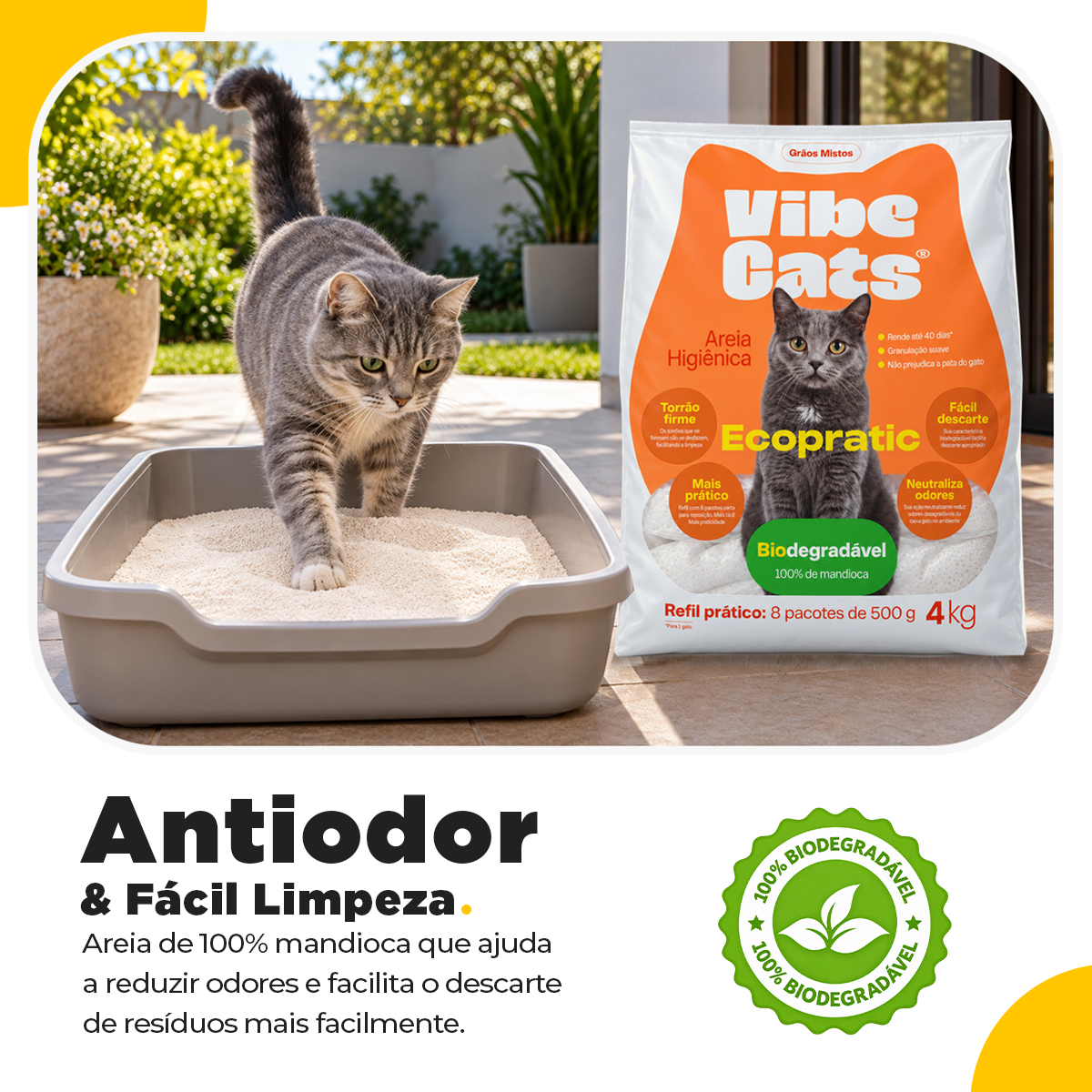Areia de Gato 100% Fécula de Mandioca Pura Biodegradável Grão Misto 4kg — foto 5