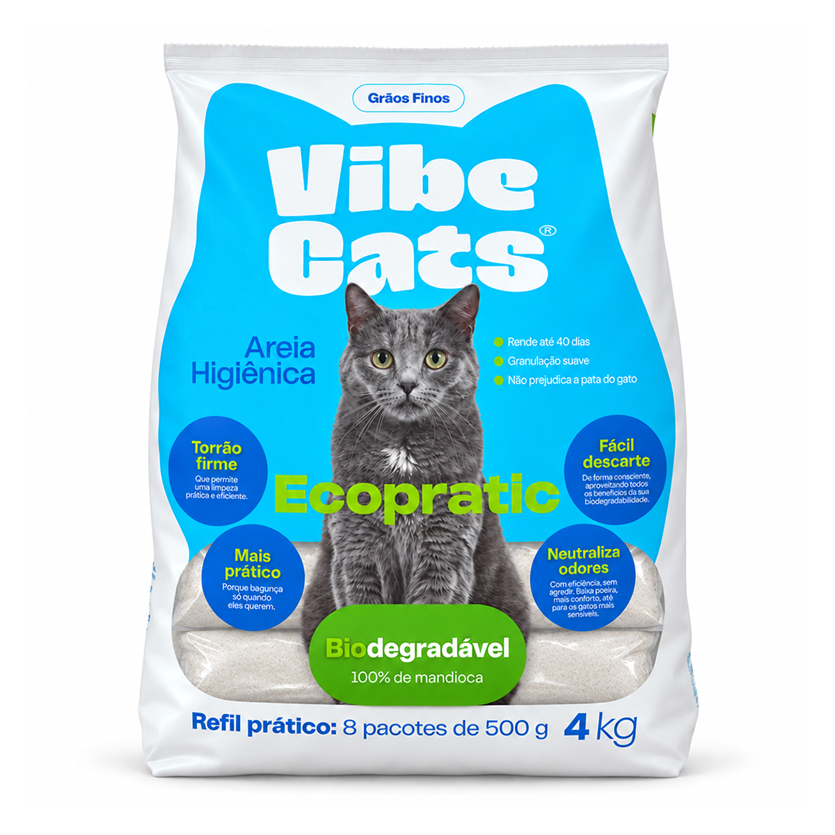 Areia de Gato 100% Fécula de Mandioca Pura Biodegradável Grão Fino 4kg — foto 8