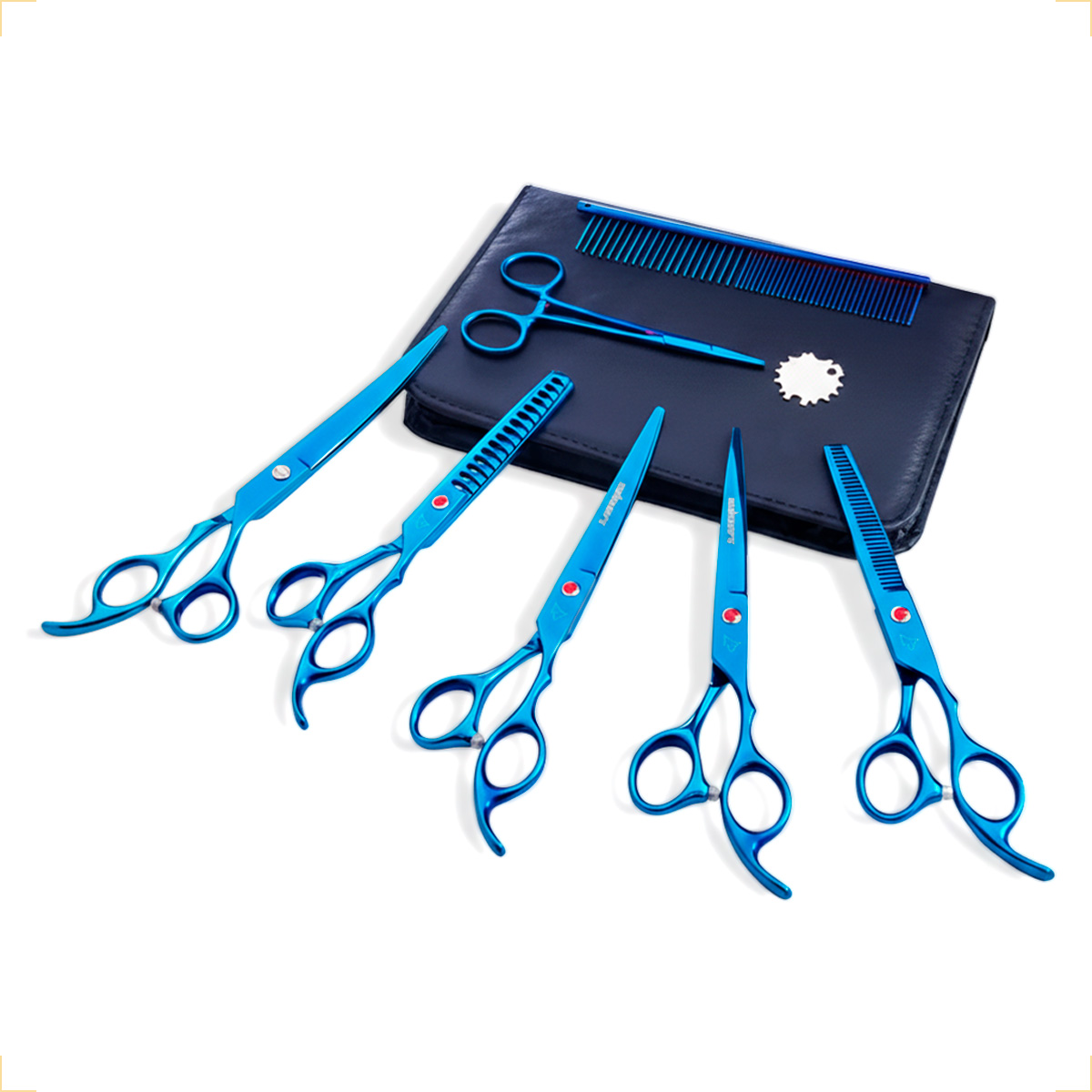 Kit 5 Tesouras Pet Banho Tosa 7 Polegadas (7 Peças) - ANIMAUX - Azul — foto 2