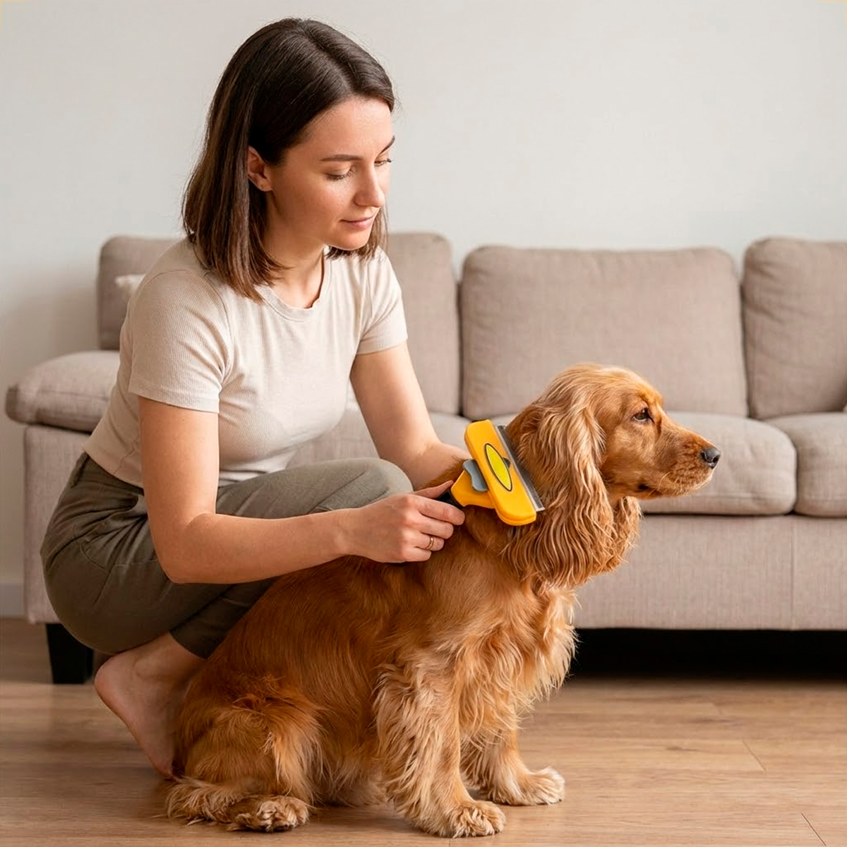Escova Rasqueadeira Removedora de Pelos Porte Médio até  25 kg- AMARELO G - Pelo Longo — foto 6
