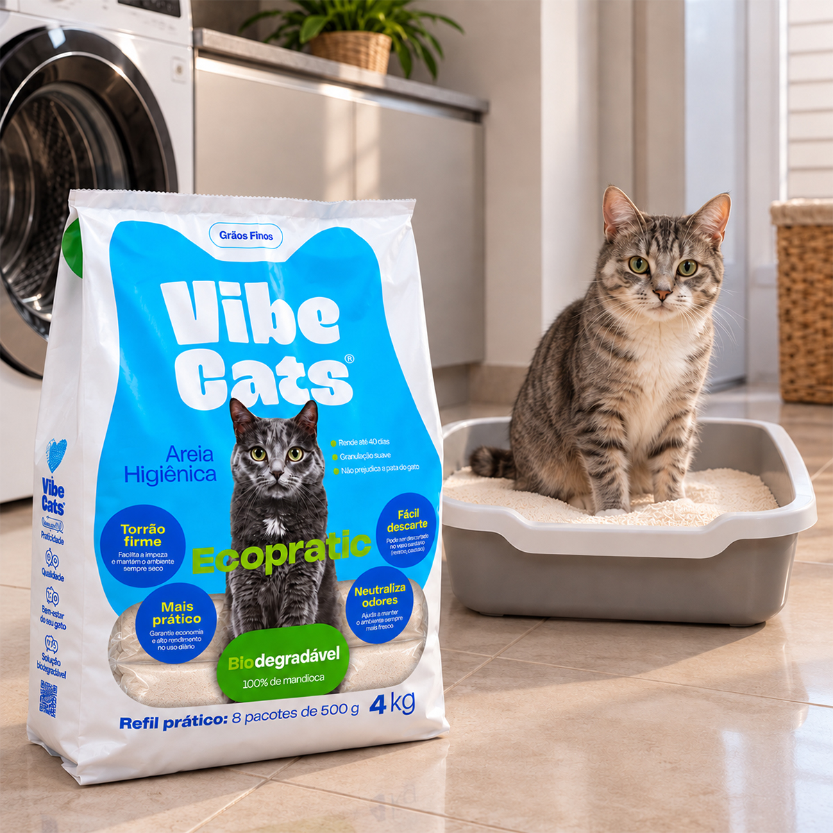 Areia de Gato 100% Fécula de Mandioca Pura Biodegradável Grão Fino 4kg — foto 2