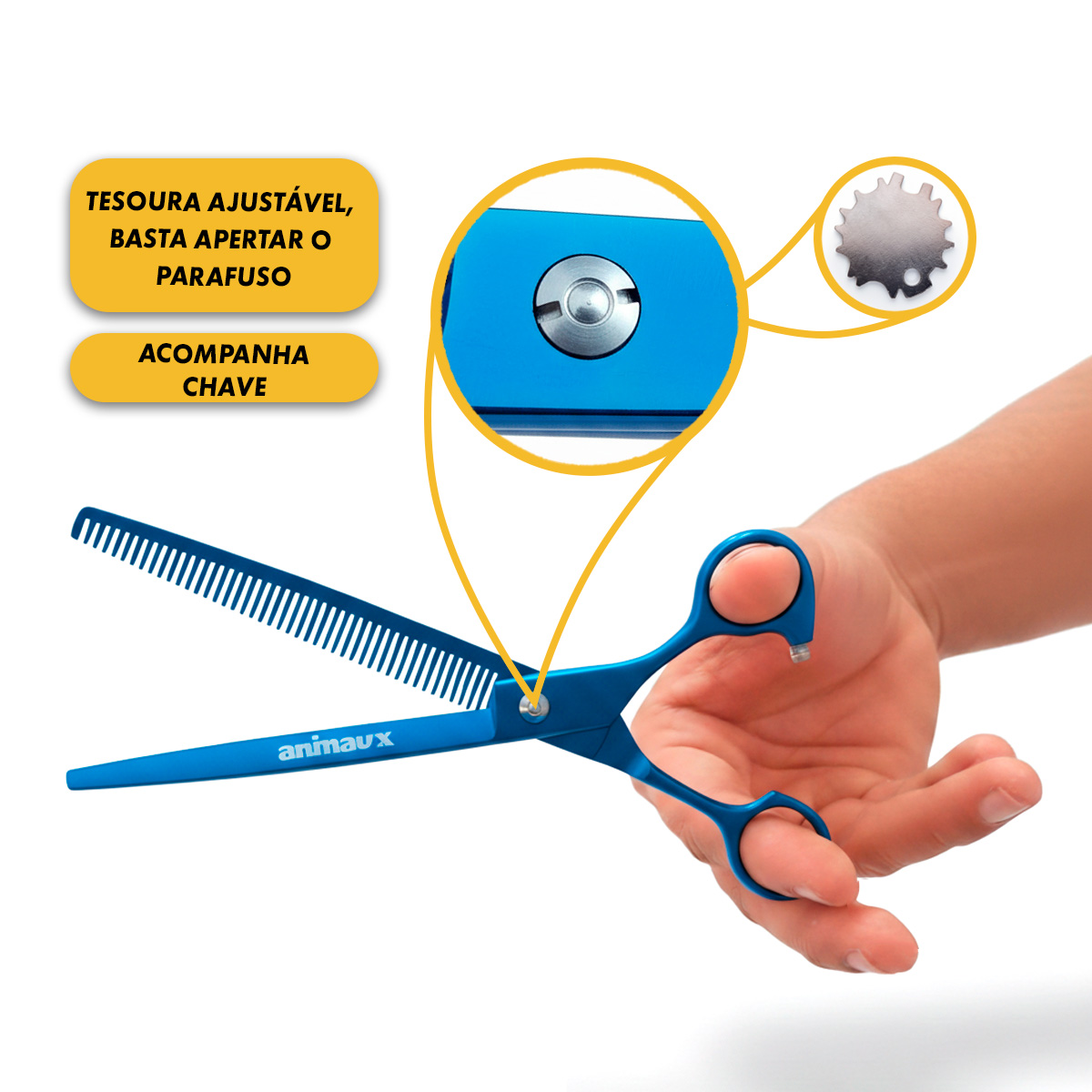Kit 5 Tesouras Pet Banho Tosa 7 Polegadas (7 Peças) - ANIMAUX - Azul — foto 8