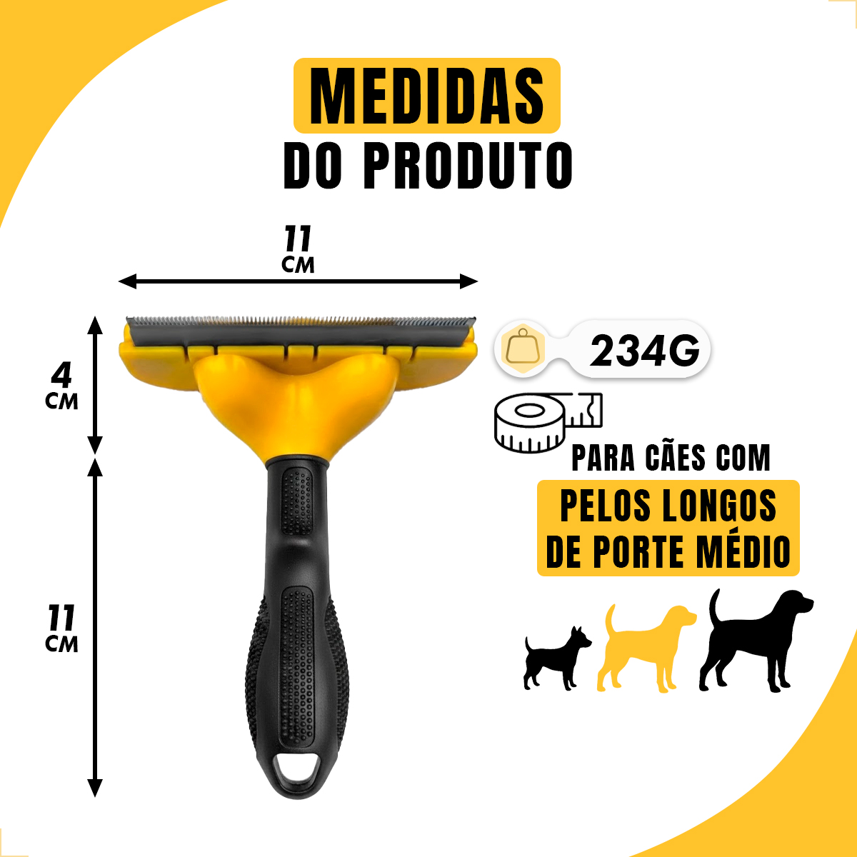 Escova Rasqueadeira Removedora de Pelos Porte Médio até  25 kg- AMARELO G - Pelo Longo — foto 2