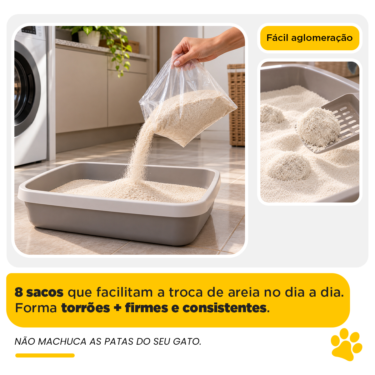Areia de Gato 100% Fécula de Mandioca Pura Biodegradável Grão Misto 4kg — foto 6