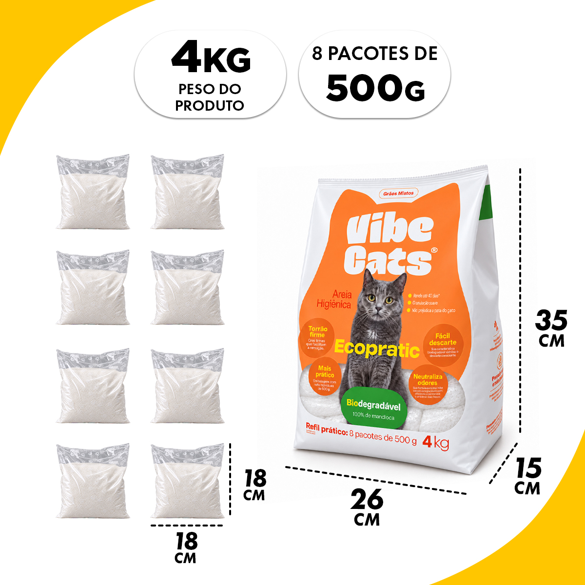 Areia de Gato 100% Fécula de Mandioca Pura Biodegradável Grão Misto 4kg — foto 3