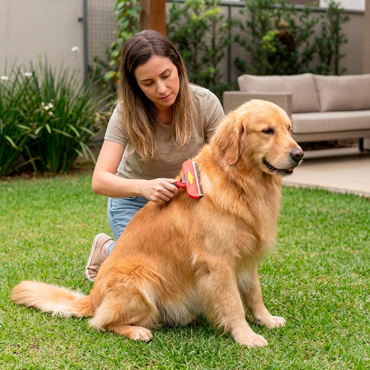Escova Rasqueadeira Removedora de Pelos Porte Grande 30 a 45 KG VERMELHO GG - Pelo Longo — foto 6