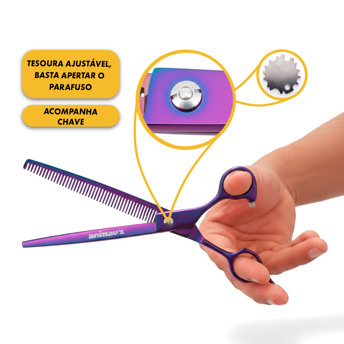 Kit 5 Tesouras Pet Banho Tosa 7 Polegadas (7 Peças) - ANIMAUX - Roxa — foto 8