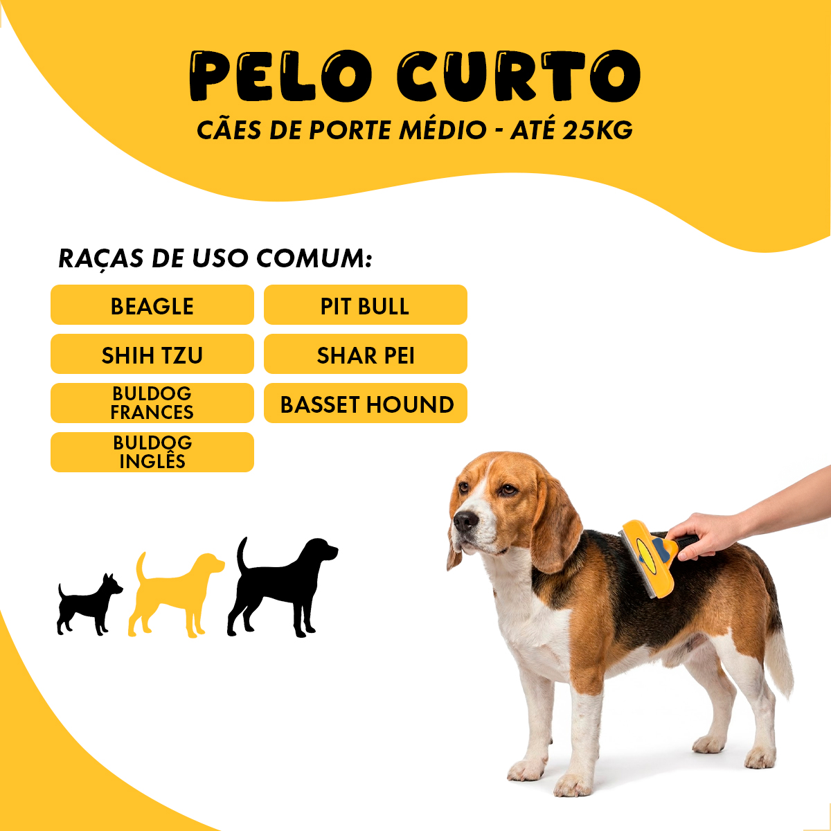 Escova Rasqueadeira Removedora de Pelos Porte Médio até  25 kg- AMARELO G - Pelo Curto — foto 5