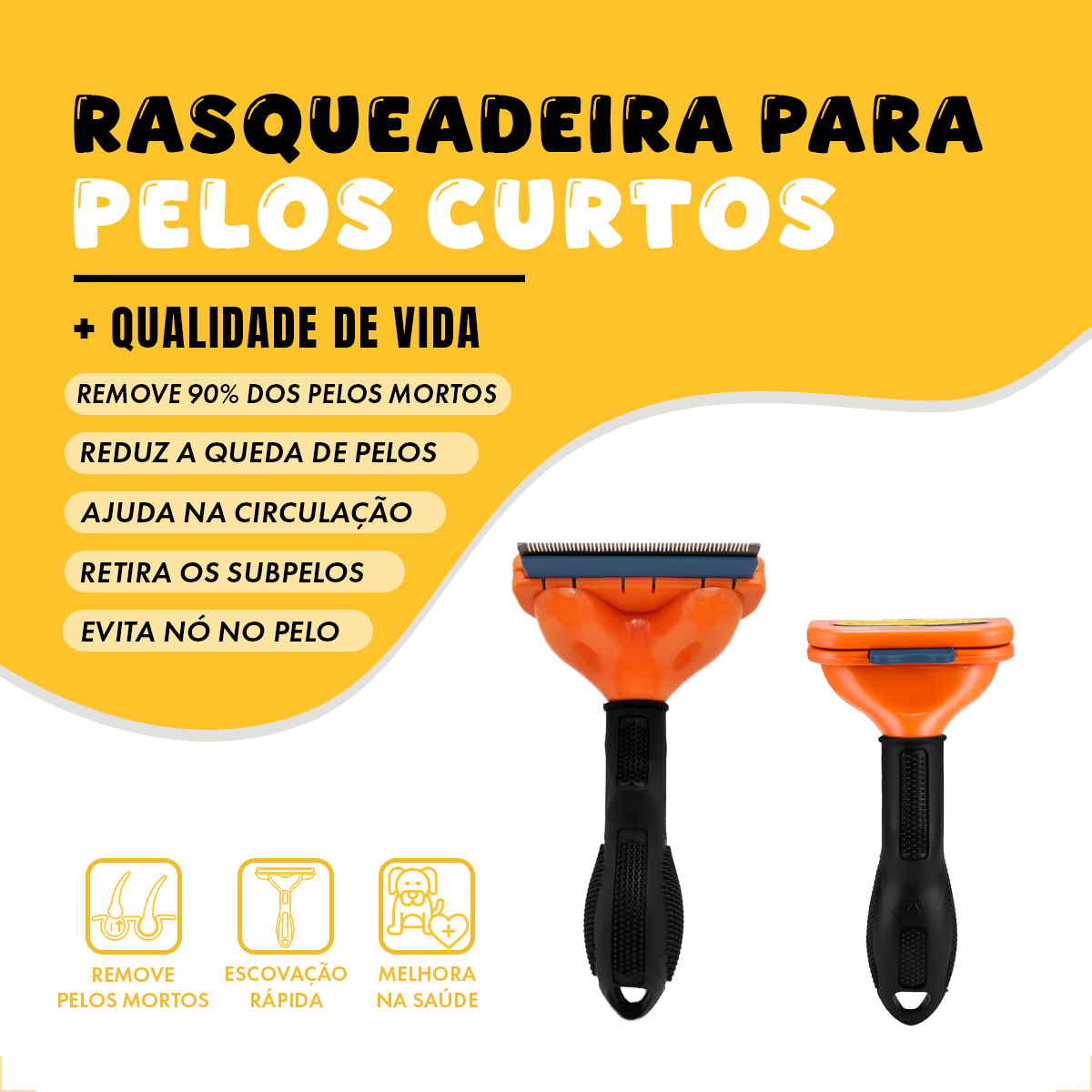 Escova Rasqueadeira Removedora Pelos Cães até 10 kg LaranjaM - Laranja Azul — foto 3