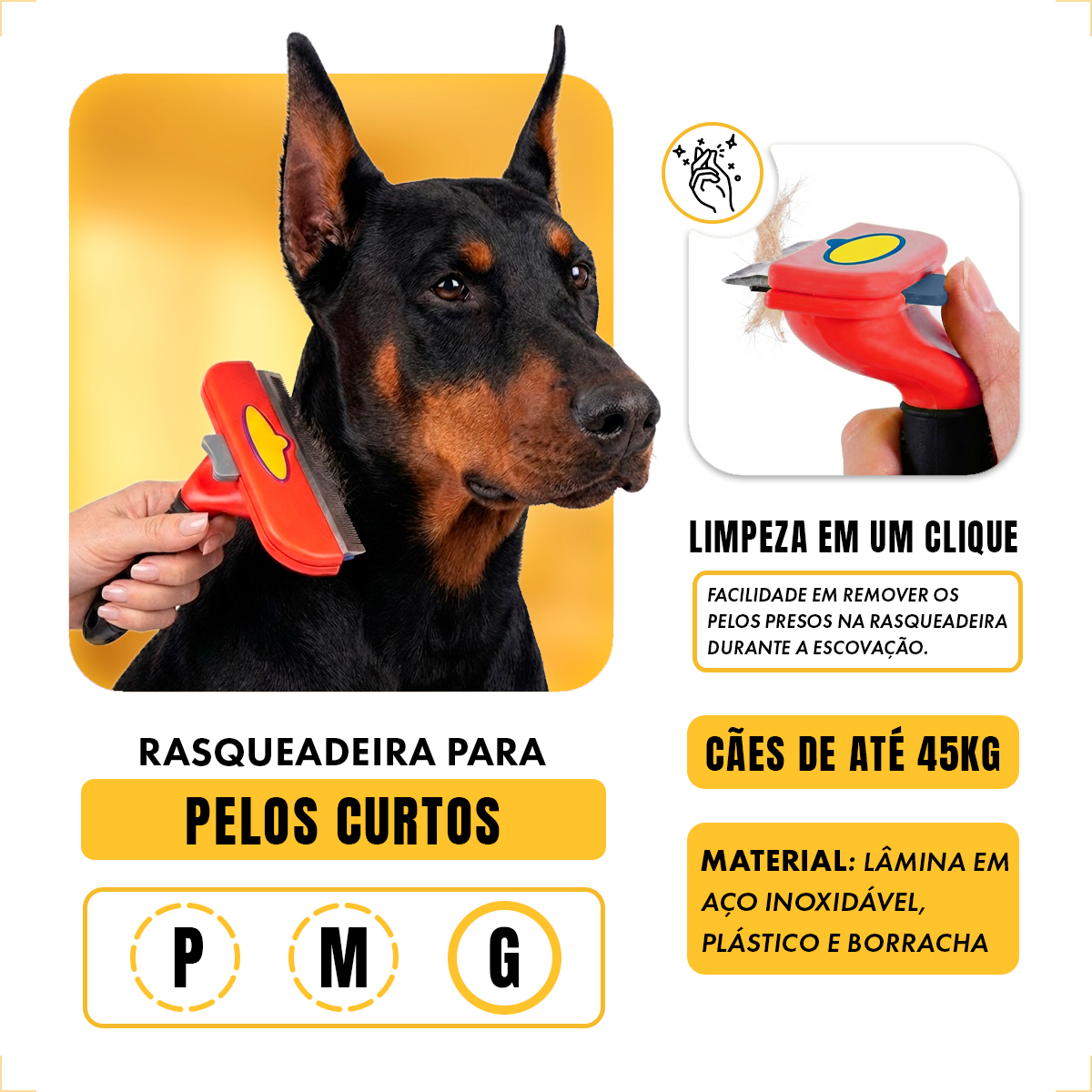 Escova Rasqueadeira Removedora de Pelos Porte Grande 30 a 45 KG VERMELHO GG - Pelo Curto — foto 4