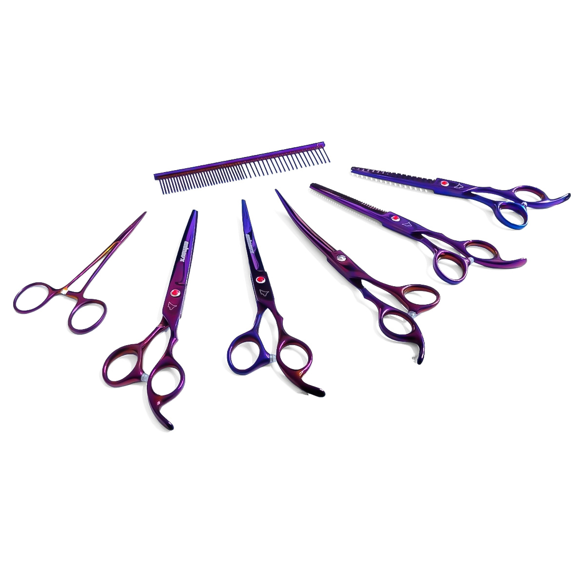 Kit 5 Tesouras Pet Banho Tosa 7 Polegadas (7 Peças) - ANIMAUX - Roxa