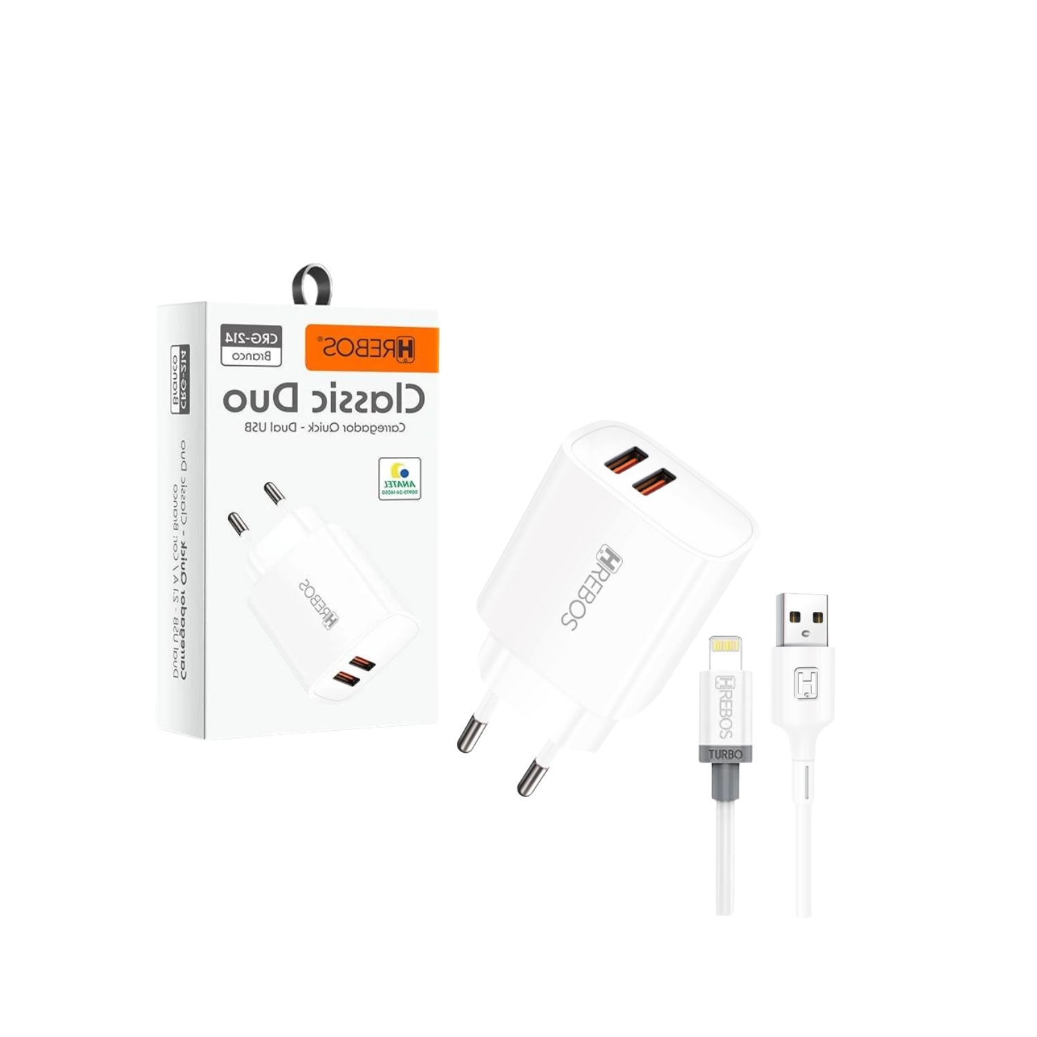 Kit Carregador Celular 2.4A Hrebos 2 USB - Lightning - CRG-214i