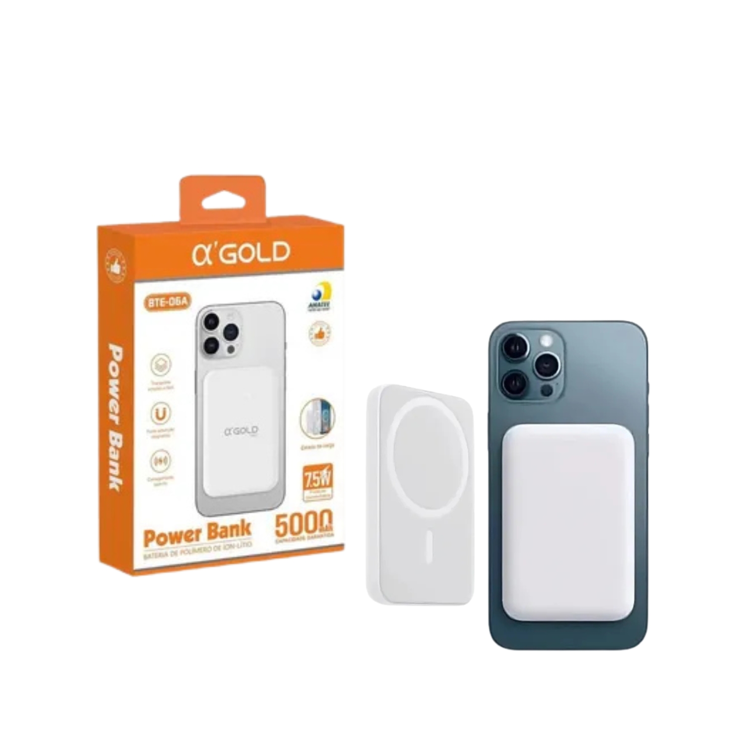 Carregador Magsafe Wireless Agold 5000Mah 7,5W - Bte-06