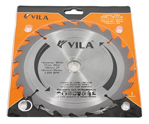 Disco lamina pra serra circular 24 dentes 185mm Vila 11930