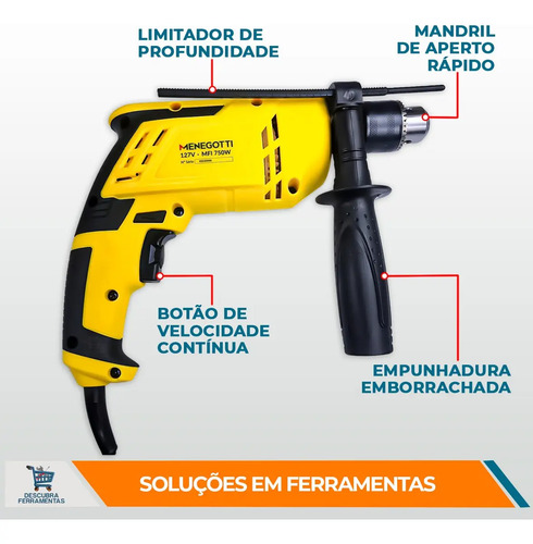 Furadeira De Impacto Mfi 750w 60hz Menegotti 127v Cor Amarelo 220v