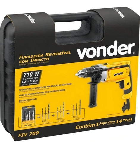 Furadeira de impacto FIV709 Kit com 9 peças e maleta 127v Vonder 6001709127