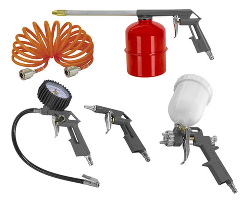 Conj. Pistolas para Pintura, Pulverizacao, Limpeza com Mangueira com Conexoes Pistão. Calibradora Pneus Schulz 80923580