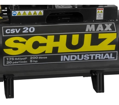 Compressor de Ar Estacionário Pistão CSV20MAX 200 I Motor Monofásico Aberto Industrial 5CV 220V 2P60Hz Schulz 92293030