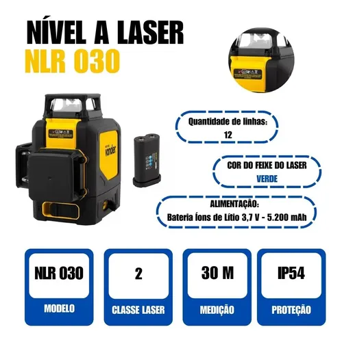 Nível laser 30 metros 360 gramas recarregável NLR030 Vonder 3820300300