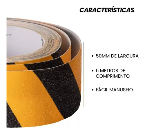 Fita antiderrapante 50mm 5 metros amarela/preta Plastcor 600.31403