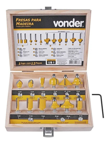 Jogo de fresa para madeira 12 peças Vonder 5314120120