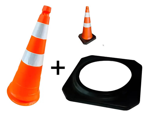Cone PL4060 75cm laranja e branco base preta 700.90158 Plastcor