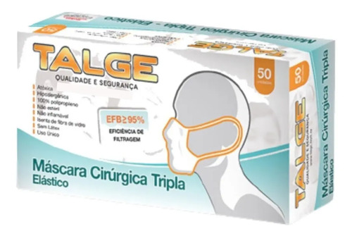 Máscara tnt tripla com elástico Talge caixa com 50 Unidades
