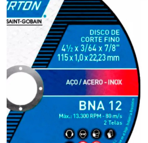 Disco de corte fino 115X1,6X22,23mm BNA12 aço Norton