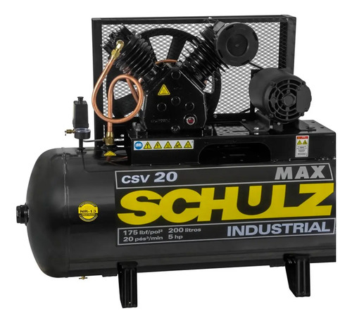 Compressor de Ar Estacionário Pistão CSV20MAX 200 I Motor Monofásico Aberto Industrial 5CV 220V 2P60Hz Schulz 92293030