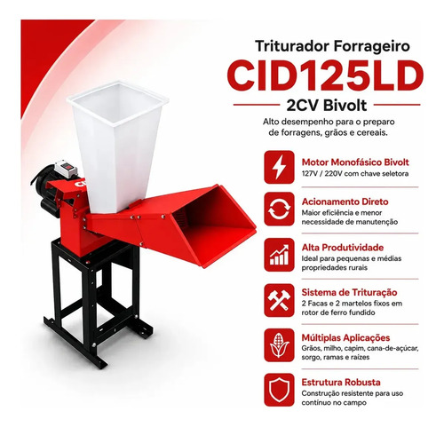 Triturador forrageiro picador CID 125LD 2cv monofásico bivolt Cid