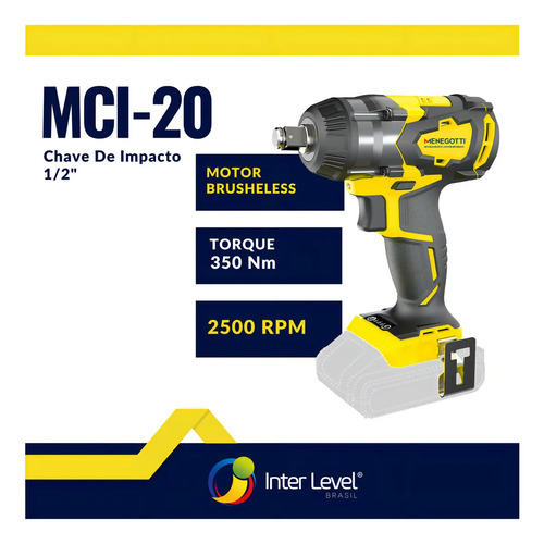 Chave de Impacto MCI-20 127/220V 60HZ C/Bateria C/Carregador Menegotti 40790124