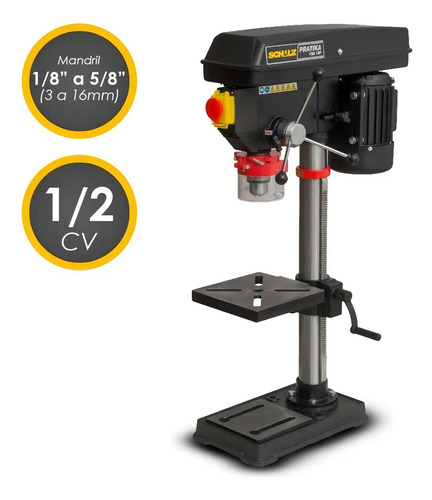 Furadeira de Bancada FSB16P Monofásico 127V 1/2CV 360-3060RPM Mandril 16mm 60mm Mesa Mov Gire Incl ±45G Schulz 91205020