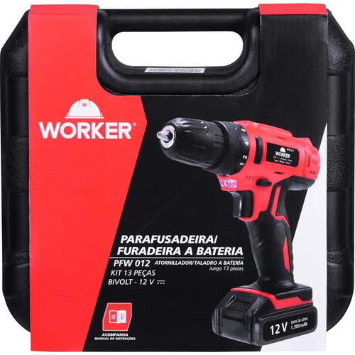 Parafusadeira 12v impacto 1 bateria 13 peças 366284 Worker