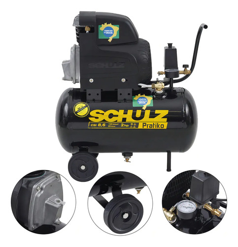 Compressor de ar portátil CSI86 pratiko 25 litros 110V Schulz 915.0421-0