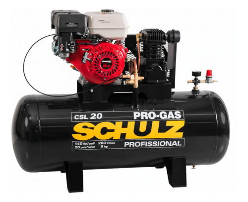 Compressor de Ar Estacionário Pistão CSL20PROGAS 200 C Motor Gasolina 8CV 4T Schulz 92277970
