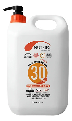 Protetor solar FPS 30 corporal Nutriex profissional 4 litros