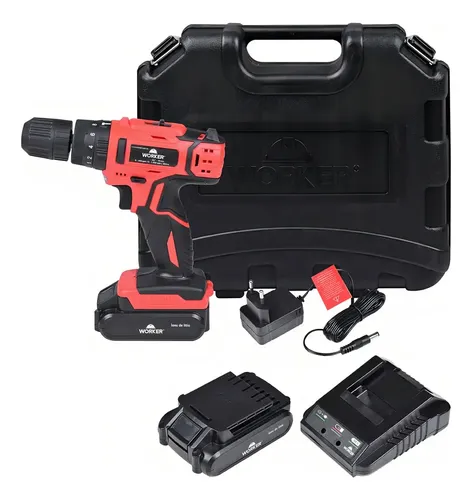 Parafusadeira 12v 2 baterias kit 13 peças 18nm 958573 Worker