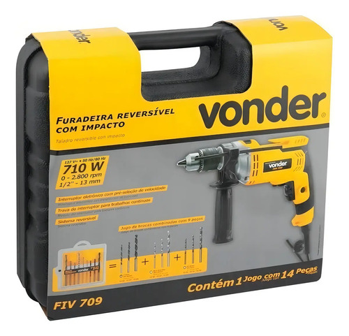 Furadeira de impacto FIV709 Kit com 9 peças e maleta 127v Vonder 6001709127