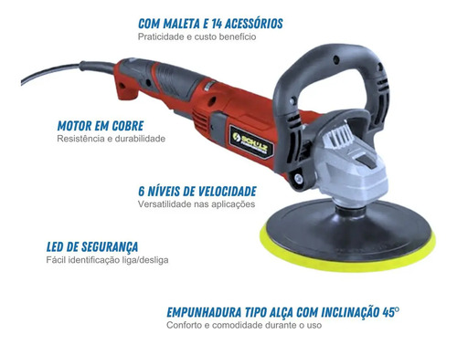 Politriz Angular 7 Pol. com Motor Eletrico Incorporado, Potencia 1200W, Tensao 220V/60Hz de Uso Manual Schulz 92900630